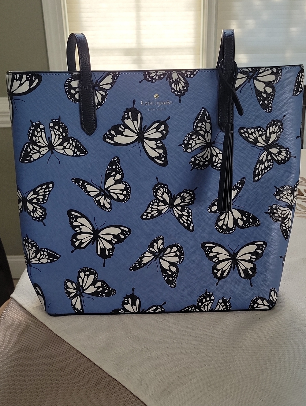 kate spade blue butterfly print tote